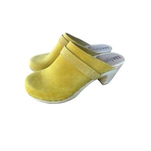 Yellow Suede Clog Mules with Wood Heel